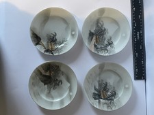 4 x Unusual Vintage Japanese Kutani Eggshell Porcelain Hand Painted Plates China