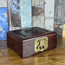 Rare Chinese Carved Rosewood Jewellery Box Brass Latch Lock 15 x 12.7 x 6.5 cm