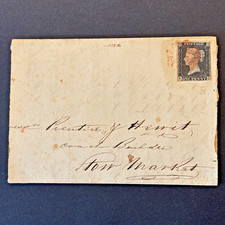 GB QV 1840 One Penny 1d Black Pl4 used cover/wrapper Chesterfield to Stow Market