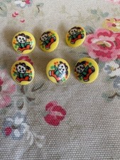 6  Yellow Vintage Plastic Buttons  -  Comical Rabbit