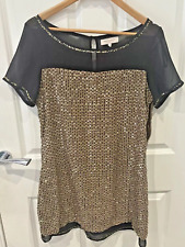 Red Herring Gold Black Sequin Mesh Dress UK 12 Short Sleeved Special Edition