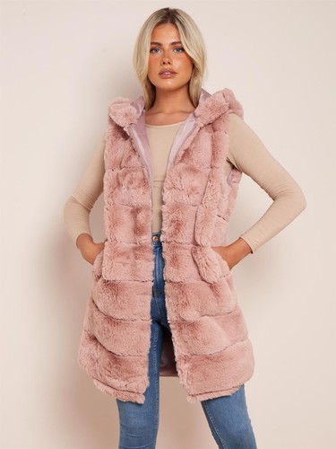 Womens fuax fur gilet - fuax, pink