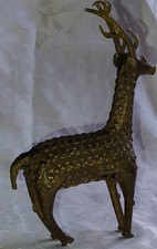 Dhokra Indian Stag Engraved Brass Ornament Handmade Collectible