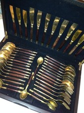 viners vintage rosewood and brass cutlery boxed set canteen in wooden box