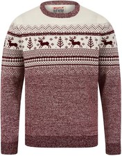 Christmas Rifkin Nordic Fairisle Mens Christmas Jumper Red Sweatshirt Crew Neck