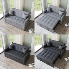 Living Room 2 Seater Sofa Bed Grey Pull Out Convertible Sleeper with 2 Cushions