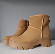 NEW WOMENS FLAT FAUX FUR LINED SNUGG SLIP ON WARM WINTER ANKLE SHOES BOOTS TAN