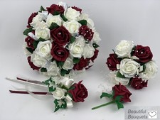 Wedding Flowers Ivory Rose Burgundy , bouquet bridesmaid buttonhole wands posy