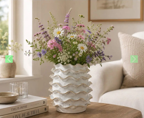 Large frill ceramic white vase - ceramic,