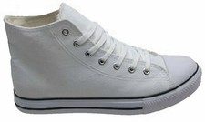 WHITE CANVAS ANKLE BOOTS - ADULTS HI HIGH TOP PUMPS TRAINERS DANCE SHOE BASEBALL