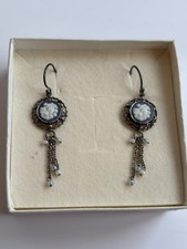 Past Times “Victorian” style cameo drop earrings with chains and bead accents