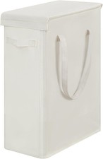 45L Slim Laundry Basket with Lid Collapsible Polyester Storage Basket Bin Beige