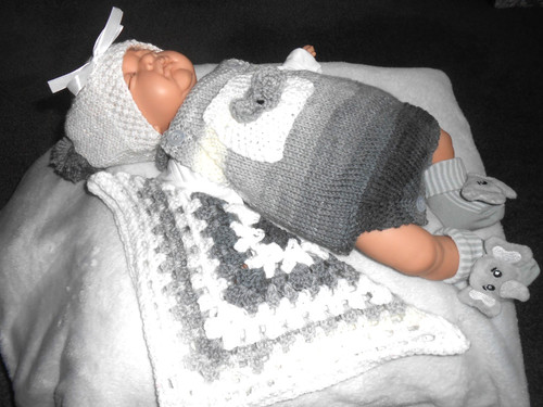 Hand knitted grey white - hand,