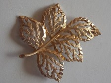 Always Popular ! Gold Tone Metal Leaf Brooch by Sarah Cov
