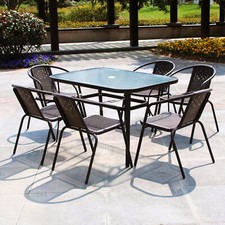 Garden Glass Bistro Dining Table Outdoor Patio Tables Metal Frame Parasol Hole