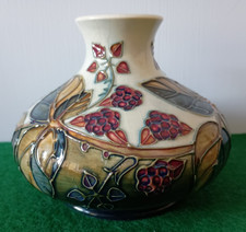Moorcroft - Blackberry Bramble - Shallow Squat Vase designed by Sally Tuffin