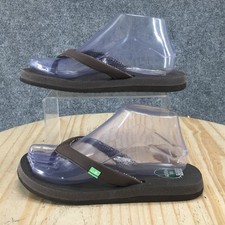 Sanuk Sandals Womens 7 Casual Slip On Flip Flops 1015923 Brown Faux Leather