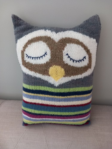 Hand knitted owl cushion - hand,