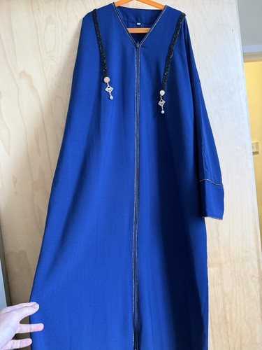 New abaya blue with gold - new,