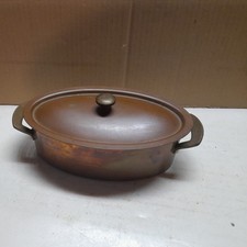 Copper casserole pan & lid oval french country kitchen cook chef bake sauce pot