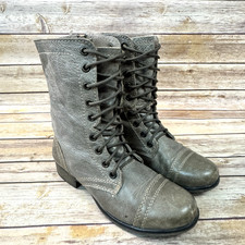 Steve Madden Womens Taupe Brown Leather Troopa Combat Boots 5M Miliary Biker