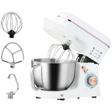 HOMCOM Electric Stand Mixer, 5L Food Mixer with Dough Hook, Whisk, White