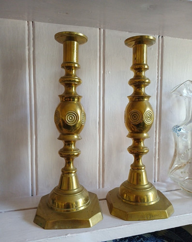 Antique large pair brass - brass, bulls