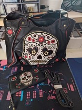 Banned Alternative Shoulder Bag And Purse Skull Design Skull Candy Black Red