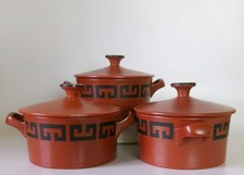 THREE ROYAL WORCESTER CROWN WARE GREEK KEY LIDDED SOUPS