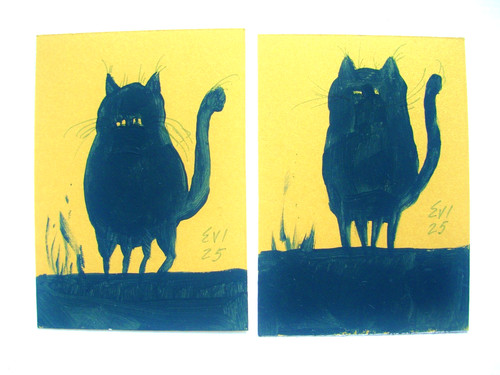 Black cat aceo original - black,