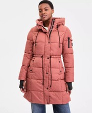Steve Madden Women's Hooded Puffer Utility Coat Terracotta Brown Size M OLA1740