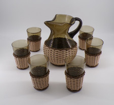 Stunning Vintage Retro  c1960s Wicker/Basket Weave Pitcher and 6 Glasses