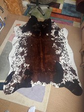Native Skins Faux Cowhide Rug, Non-Slip, Brown White, 4.3ft X 5.6Ft  (large)