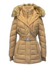 Michael Kors Puffer Jacket Coat Fur Hood Camel Beige Size UK M 10 12 RRP$350