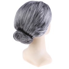 Old Lady Grandma Granny Grey Wig Bun Hair Grand Mother Fancy Dress Costume AGS0