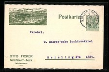 Kirchheim-Teck, postcard, factory Otto Ficker, correspondence card 1912 