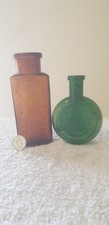 Rare Boots CASH chemist Green Flat Round Purfume Bootle And Pill Bottle 1900s