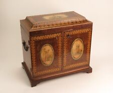 Georgian Burr Walnut, Penwork Adam Buck cartouche table cabinet - Stunning c1810