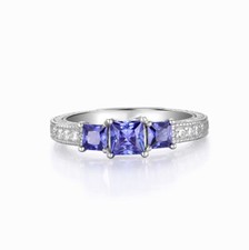 Ring Handmade Ladies Hallmarked Sterling 925 Solid Silver 3 Stone Tanzanite Ring
