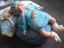 Hand knitted Blue *Teddy Bear* Romper set Newborn baby boy/reborn 19-20.*.NEW *