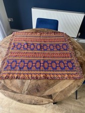 Aztec Style Throw Blanket Square Reversable Fringed Excellent Condition