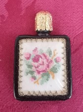 Vintage Miniature Petite Point Perfume Bottle - Black Glass - Made in Austria