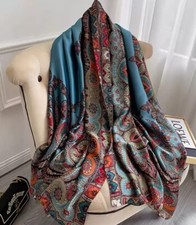 Sky Blue Red Paisley Scarf