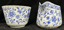 Minton Shalimar Milk Jug and Open Sugar Bowl Blue & White VGC