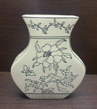 Black White Ceramic Table Flower Vase Flat 24cm 1st