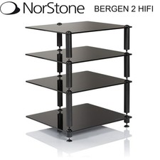 NorStone Bergen 2 Gloss Black HiFi Rack with 4 Black Glass Shelves Stand Unit