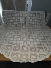 Vintage Cream Lace Style Tablecloth  57 Inches