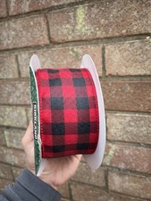 Kirkland Wire Edge Buffalo Gingham Plaid Ribbon Red Black 2.5" Partially Used