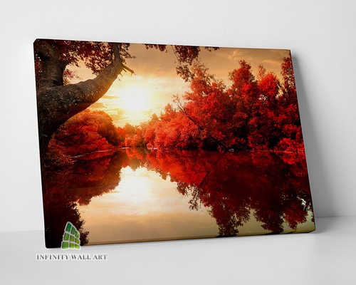 Tranquil red lake sunset - red,