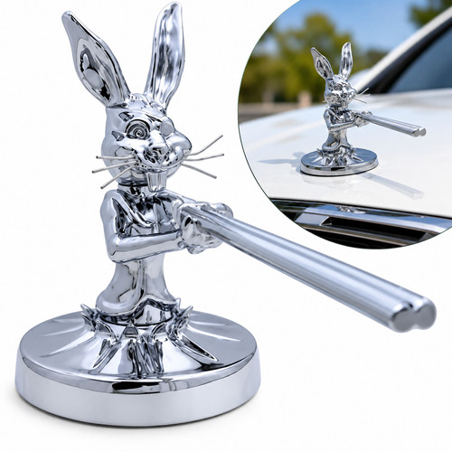 Silver rabbit hood ornament - hood,